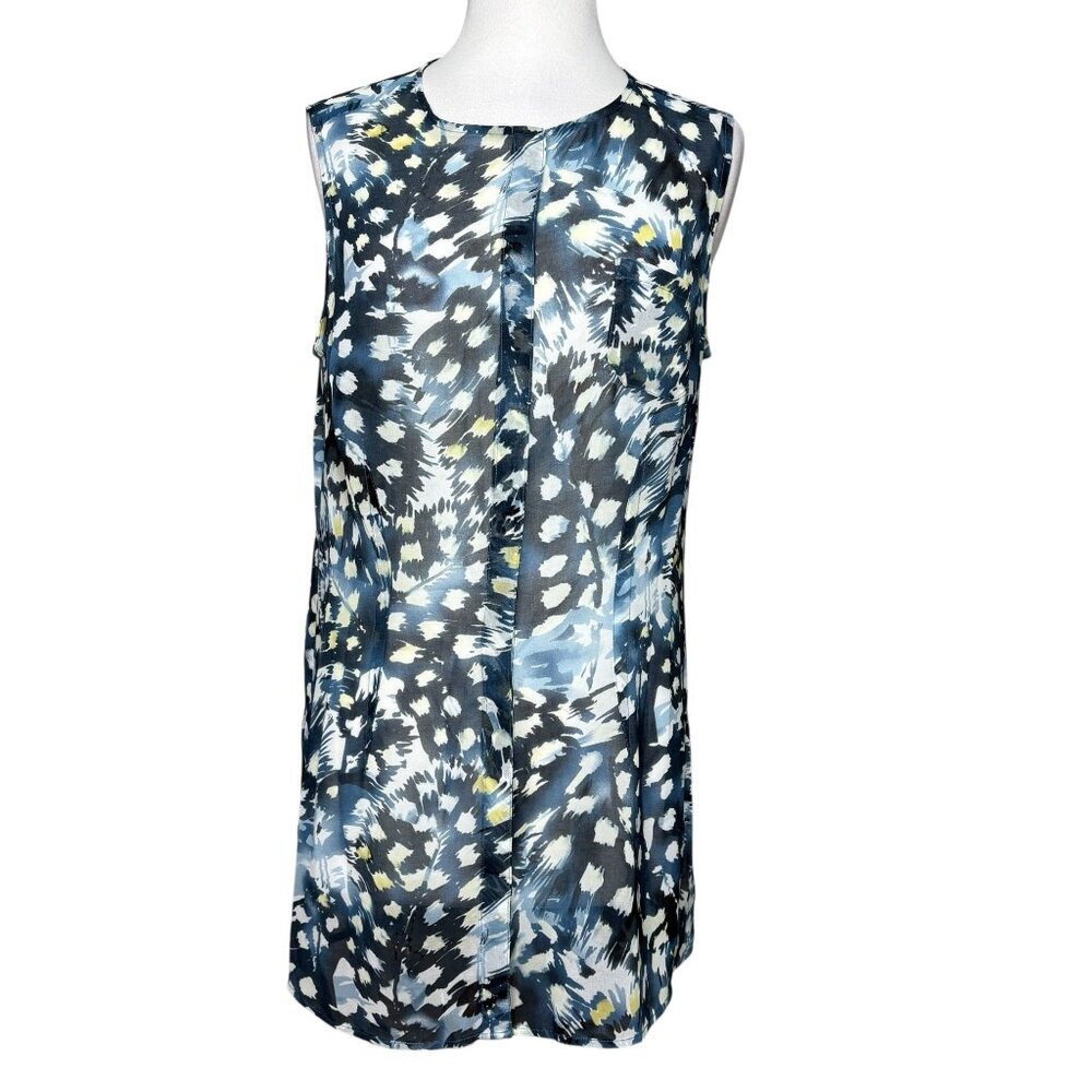 Cabi Abstract Print Sleeveless Tunic Shell Tank Top Blue Yellow Size Medium